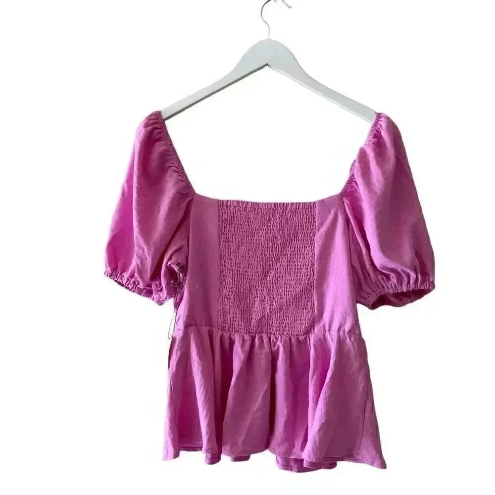 Nine Britton Rosette Ruffle Hem Puff Sleeve Women’s Blouse Peplum SZ M # 1898 - Picture 4 of 11